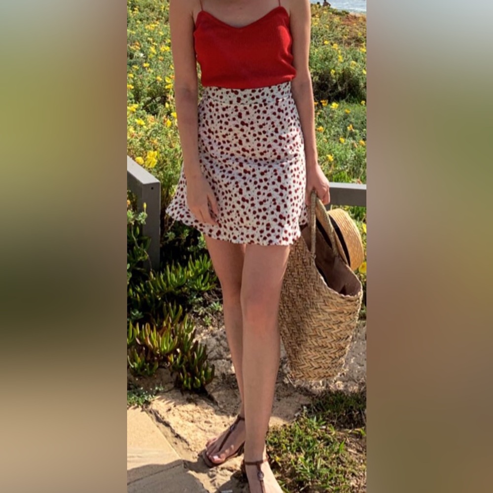 Floral Print Skirt - Red and White